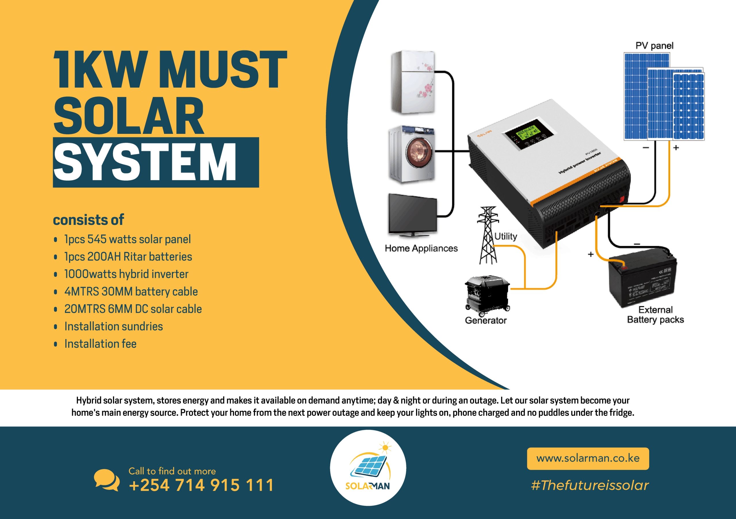 1KW Hybrid/Offgrid Power - Solarman Kenya