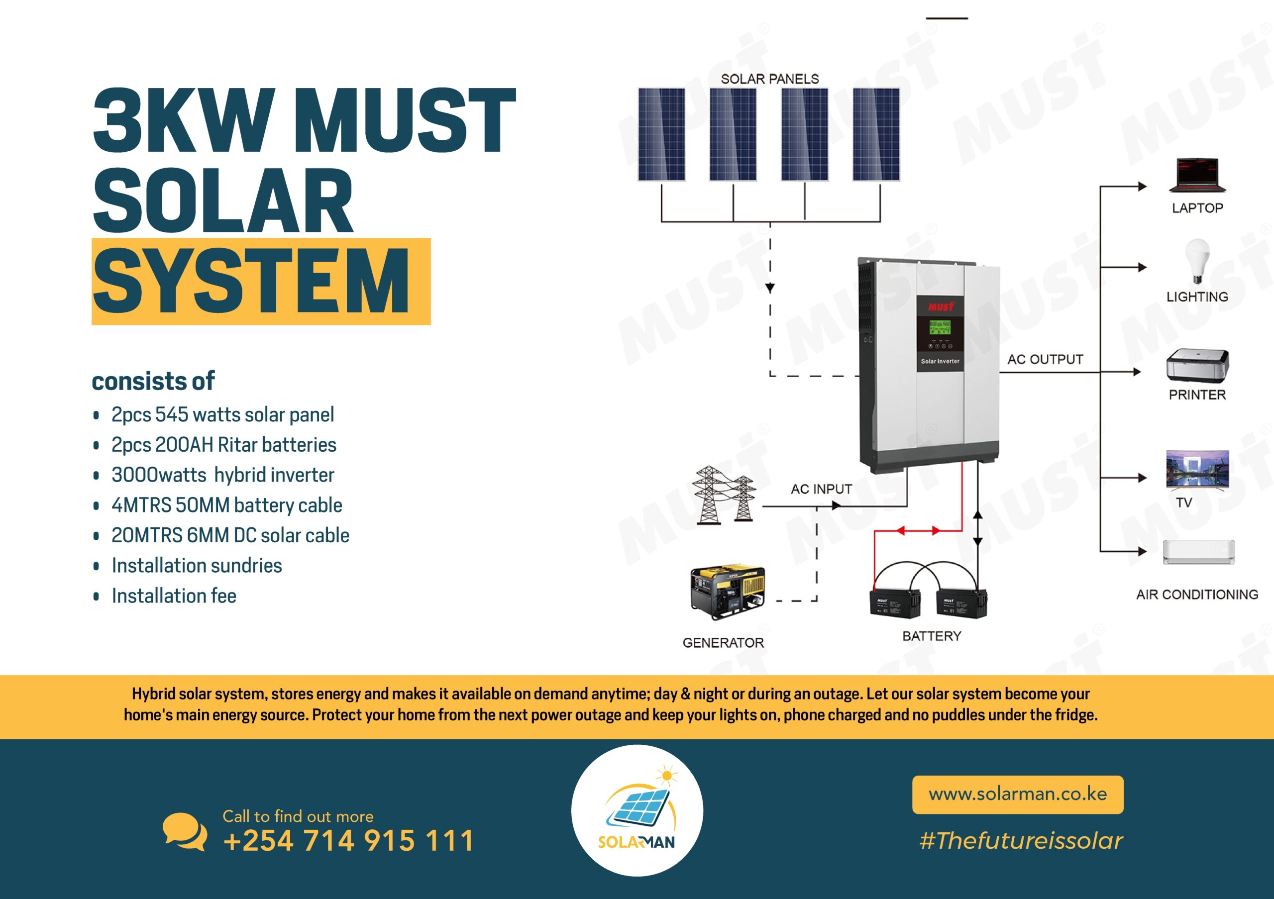 3KW Hybrid/Offgrid Power - Solarman Kenya