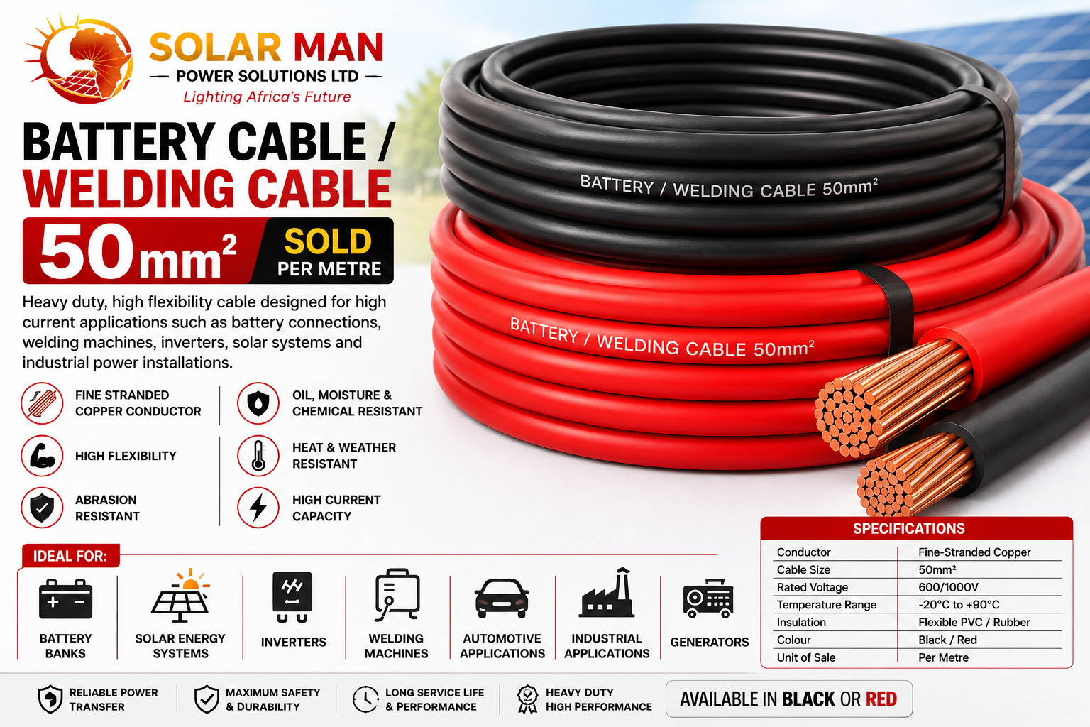 Battery Cable / Welding Cable 50mm² – Heavy Duty